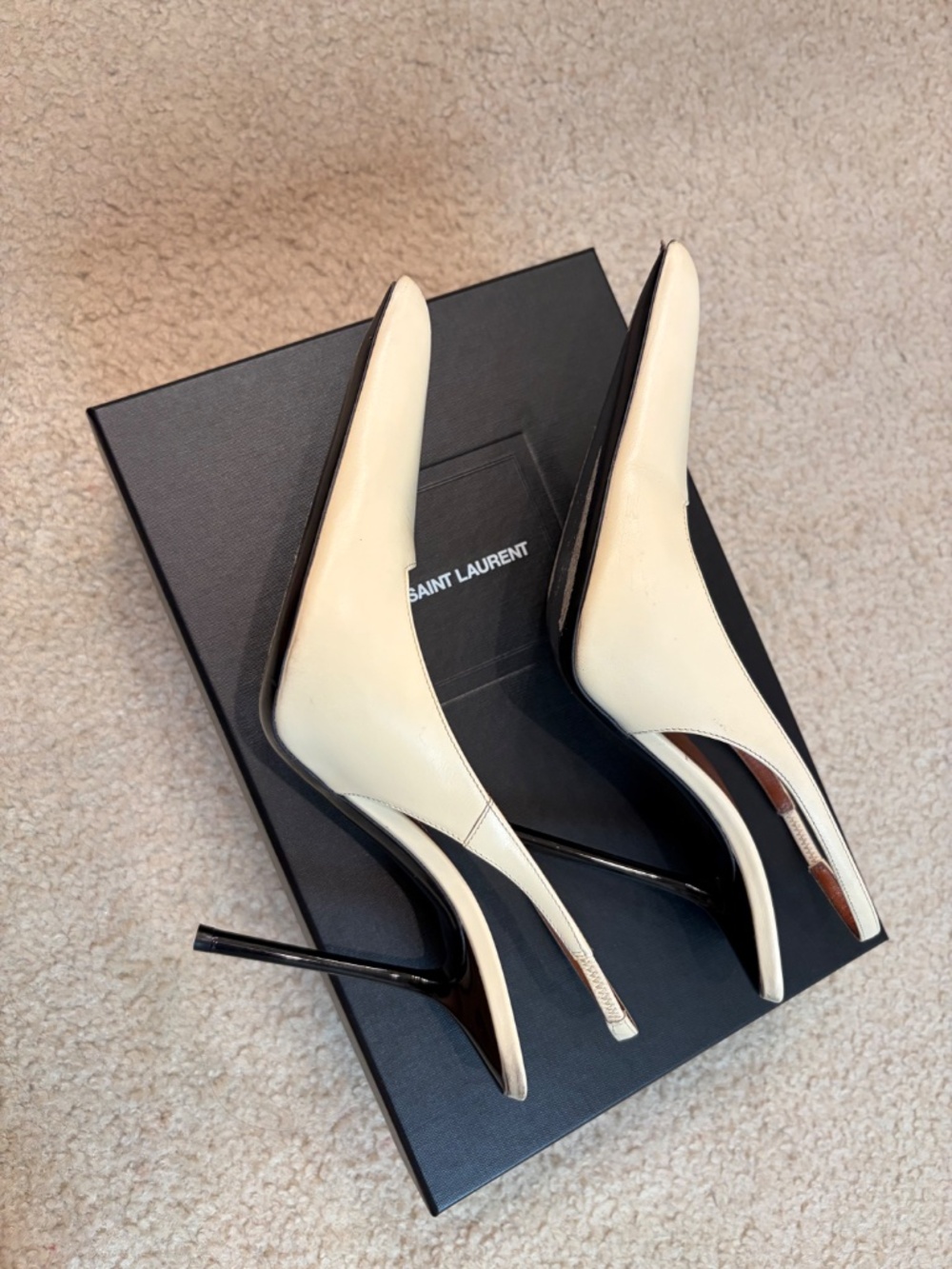Saint Laurent YSL Paloma Cream High Heel Sandals, Slingback - Picture 7 of 13